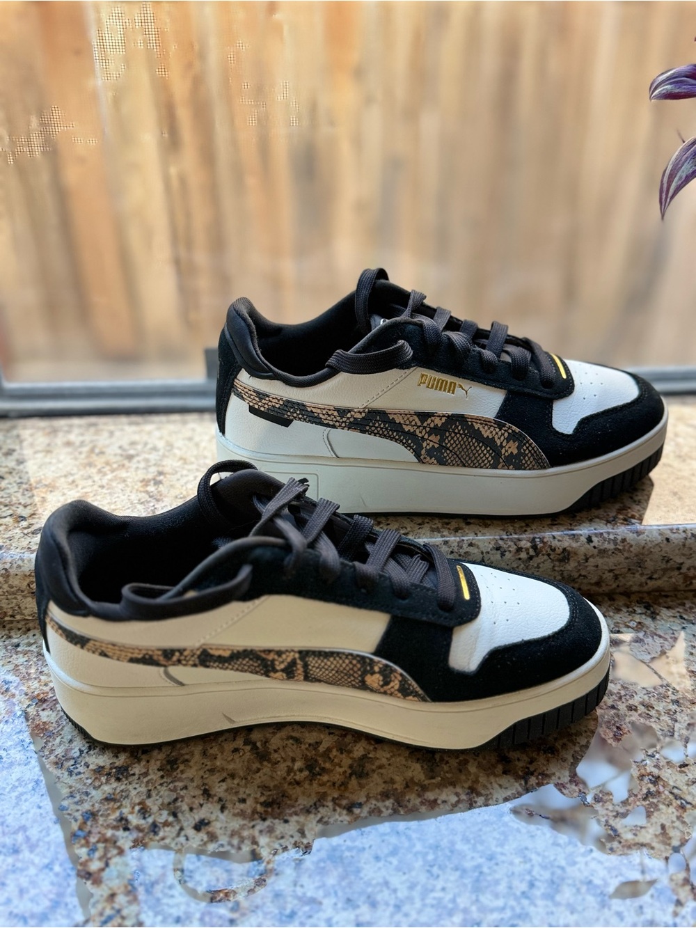 Puma Women's Black & White Platform Sneakers with Snake-Print Accent